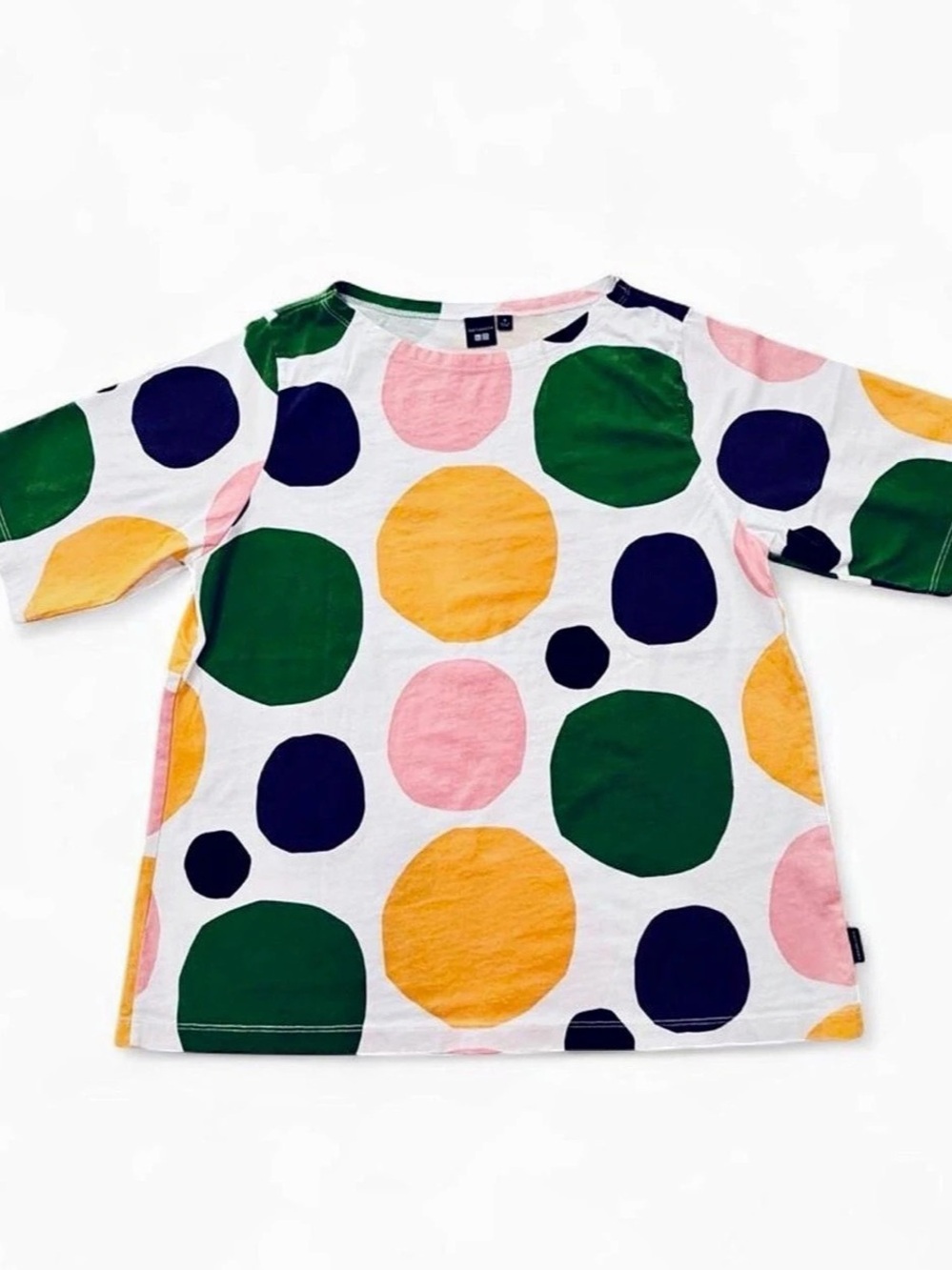 Marimekko Uniqlo T-shirt Geometric Cotton Tee in White & Green Size Medium